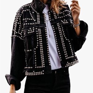 Black Studded Denim Jacket - Women Jackets & Coats